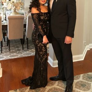 abyss by abby sequins off shoulder sleeve dress